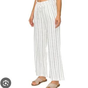 Cali 1850 Linen White striped smocked waist wide leg pant large